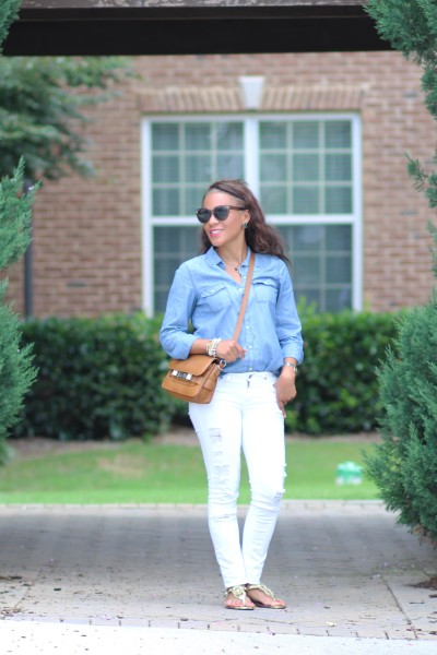 Denim Shirt and White Jeans