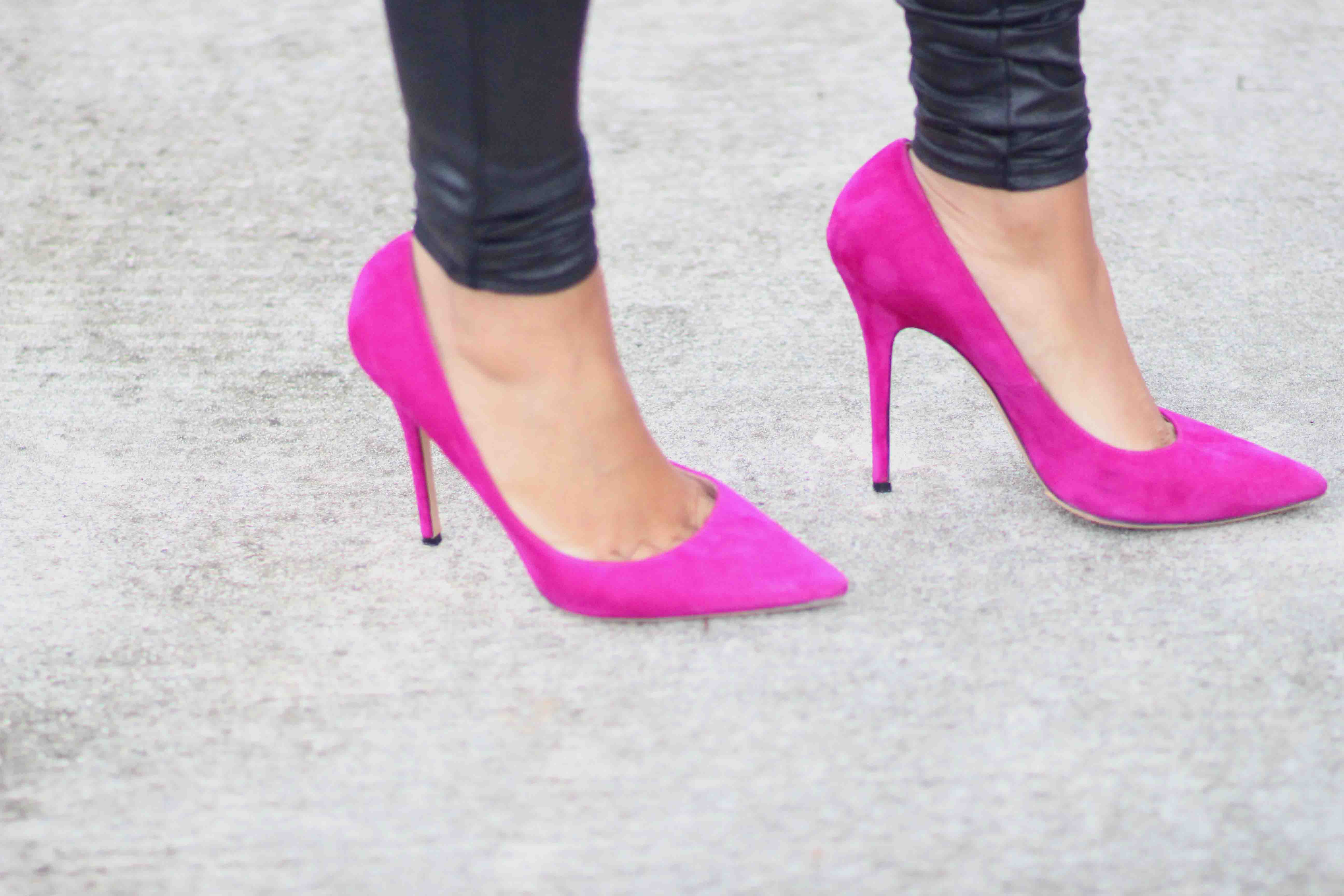 pink suede pumps