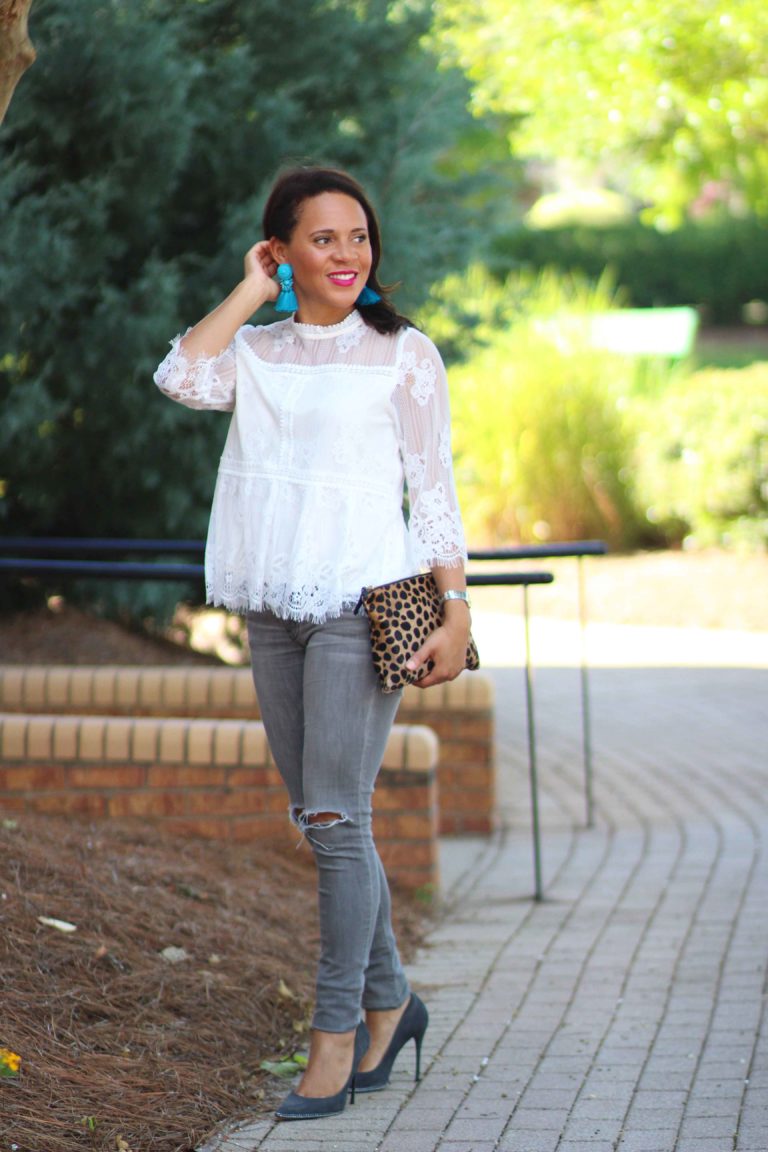 White Lace Long Sleeve Shirt - Nicole to the Nines