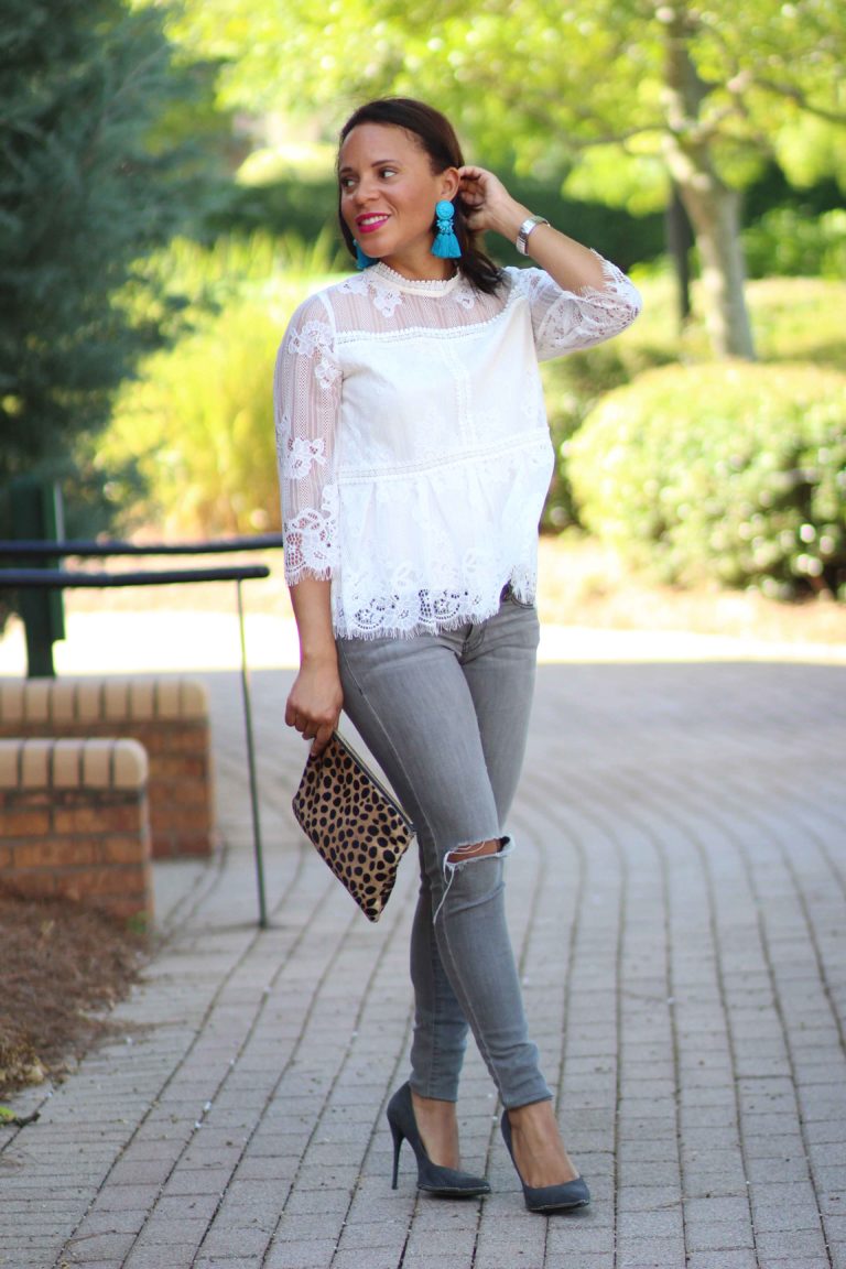 White Lace Long Sleeve Shirt - Nicole to the Nines