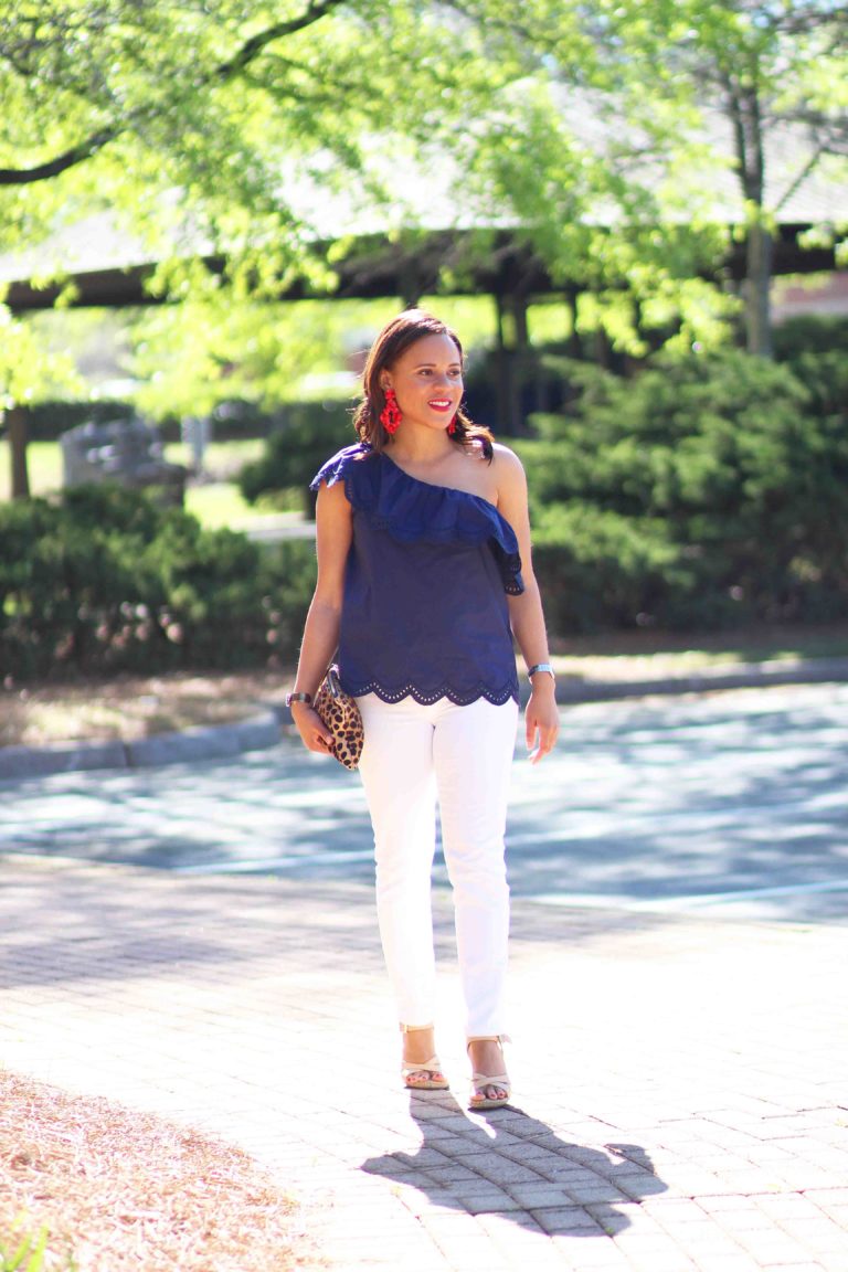 Navy One Shoulder Ruffle Top - Nicole to the Nines